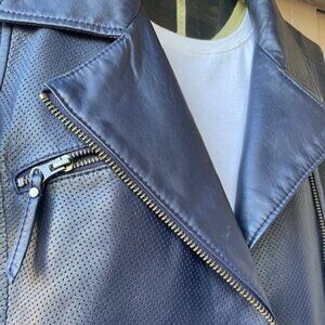 Truth And Pride Women's Navy Blue Leather Zip Moto Vest Size Medium